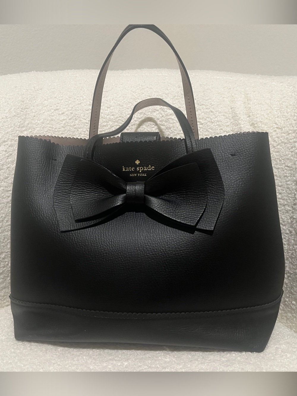 kate spade Black Leather Tote with Signature Bow